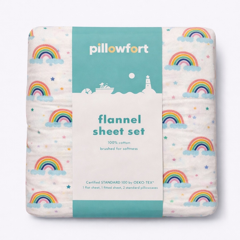 Pillowfort Colorful Rainbow Flannel Sheet Set